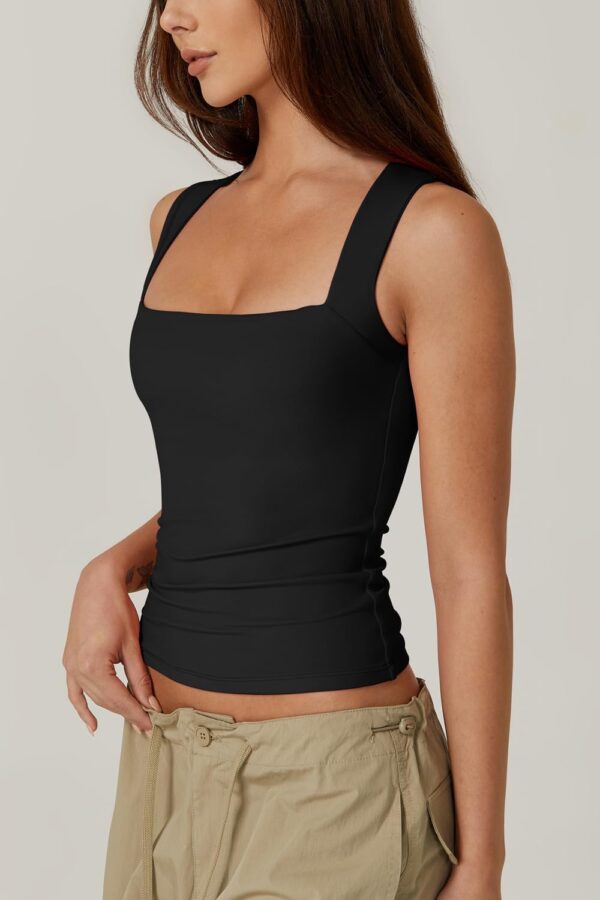 QINSEN Women's Square Neck Sleeveless Double-Layer Tank Tops Basic Tight T Shirts - Image 3