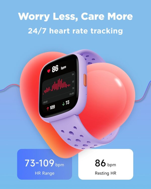 BIGGERFIVE Smart Watch for Kids No APP No Phone Needed, 1.8" Fitness Tracker Watch Pedometer, Heart Rate, Sleep Monitor, IP68 Waterproof, Step Counter, Puzzle Games for Girls Teens 5-16, Lilac - Image 6