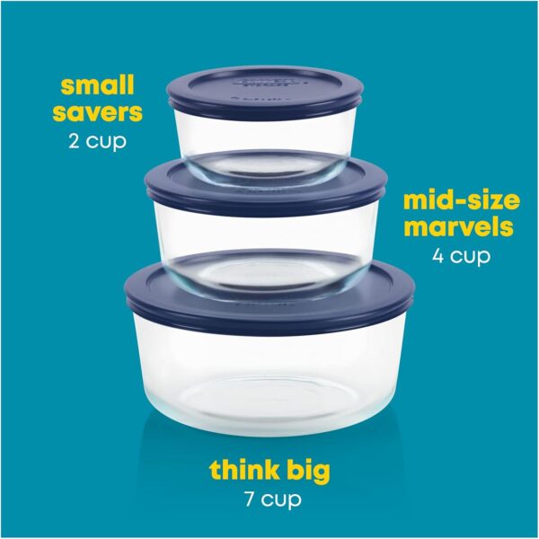 Pyrex Simply Store 3-Pack (2, 4 & 7 Cup) Large Round Glass Food Storage Set with BPA-Free Lids, Dishwasher, Microwave & Freezer Safe - Image 6