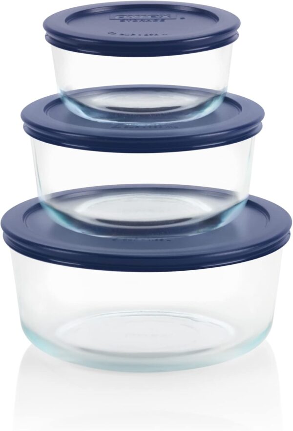 Pyrex Simply Store 3-Pack (2, 4 & 7 Cup) Large Round Glass Food Storage Set with BPA-Free Lids, Dishwasher, Microwave & Freezer Safe - Image 2