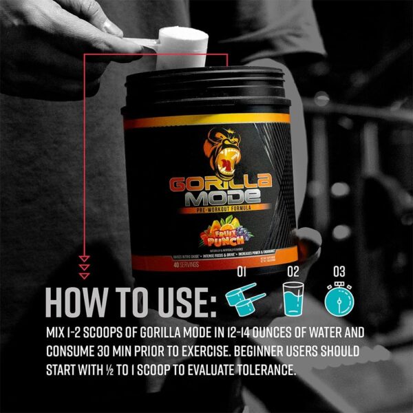 Gorilla Mode Pre Workout - Massive Pumps · Laser Focus · Energy · Power - L-Citrulline, Creatine, L-Tyrosine, Betaine, Hydroprime®, Alpha-GPC, 400mg Caffeine, Huperzine A – 816g (Strawberry Kiwi) - Image 5