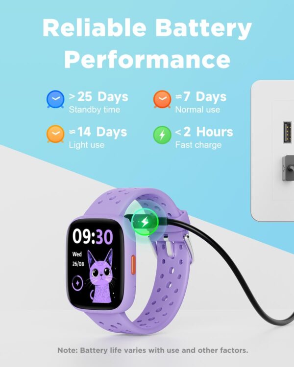 BIGGERFIVE Smart Watch for Kids No APP No Phone Needed, 1.8" Fitness Tracker Watch Pedometer, Heart Rate, Sleep Monitor, IP68 Waterproof, Step Counter, Puzzle Games for Girls Teens 5-16, Lilac - Image 8