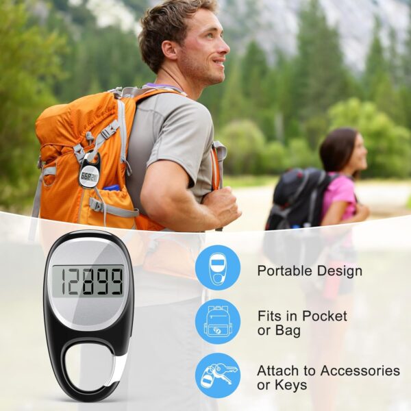 Simple Pedometer for Walking, Accurate Step Tracker with Carabiner, 3D Step Counter for Men Women Kids Seniors - Image 6