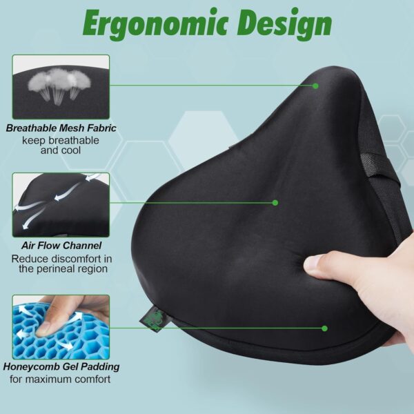 Zacro Wide Bike Seat Cushion - Honeycomb Gel Bike Seat Cover for Men & Women Comfort, Extra Soft Padding Bicycle Saddle fit for Peloton, Spin Stationary Exercise, Mountain Road Cycling Bike - Image 4