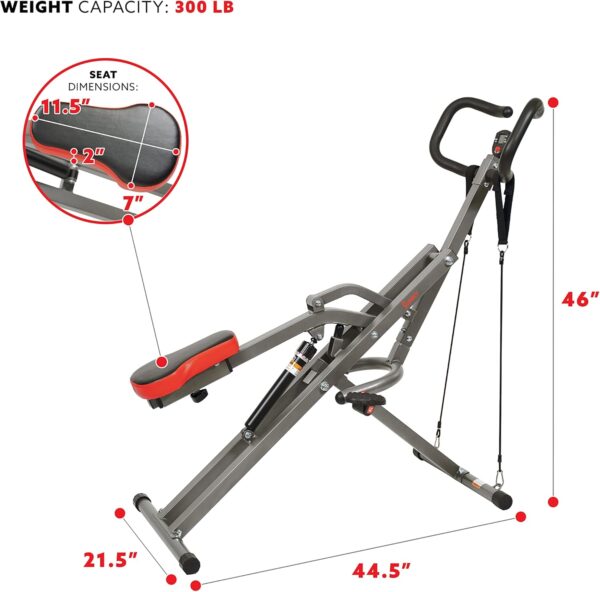 Sunny Health & Fitness Row-N-Ride PRO, Full Body Combo Squat Machine w/Optional Resistance Band, Easy Setup Ab Workout Exercise Equipment for Home, Whole Body Cardio, Optional SunnyFit App Connection - Image 5