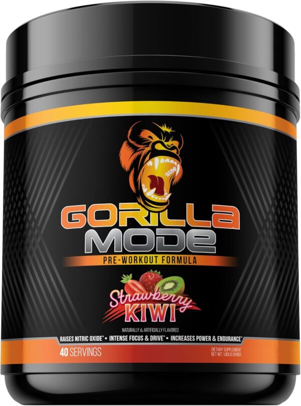 Gorilla Mode Pre Workout - Massive Pumps · Laser Focus · Energy · Power - L-Citrulline, Creatine, L-Tyrosine, Betaine, Hydroprime®, Alpha-GPC, 400mg Caffeine, Huperzine A – 816g (Strawberry Kiwi) - Image 2
