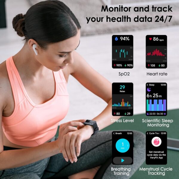 Fitness Tracker, 1.57" Touch Screen 3ATM Water Resistance, Activity Tracker with 100 Workout Modes Heart Rate/SpO2/Stress/Sleep Monitor for Men and Women - Image 7