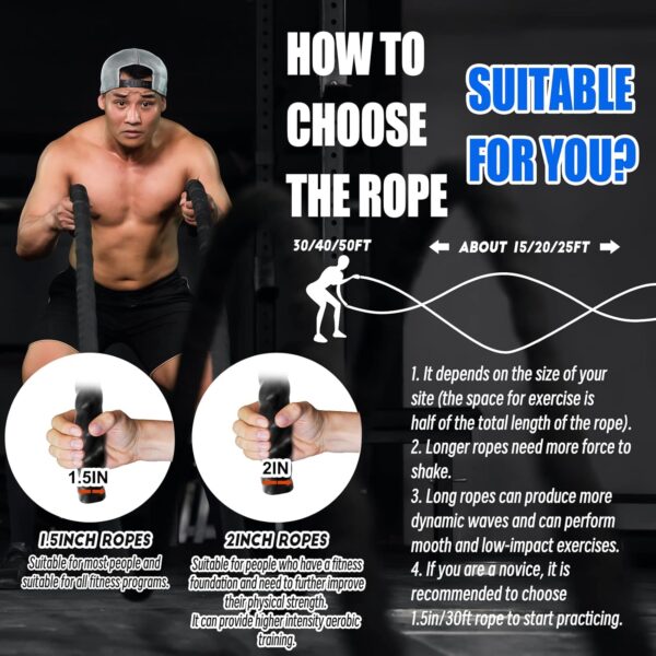 Perantlb Battle rope with wear-resistant nylon protective sleeve ，Heavy Battle Rope for Strength Training Home Fitness Exercise Rope， Anchor Strap Kit Included - Image 6