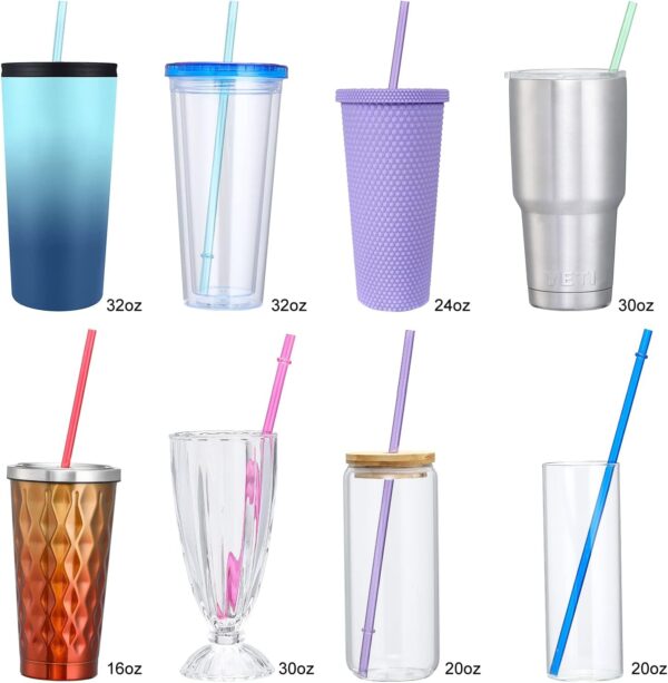 24 PCS, Reusable Straws with 4 Brushes, 10.5" Long Tritan Hard Plastic Straws, 12 Colors Translucent Replacement Drinking for 16OZ-32 OZ Tumblers, Cups, Jars, Stanley, YETI, Starbucks, BPA Free - Image 5