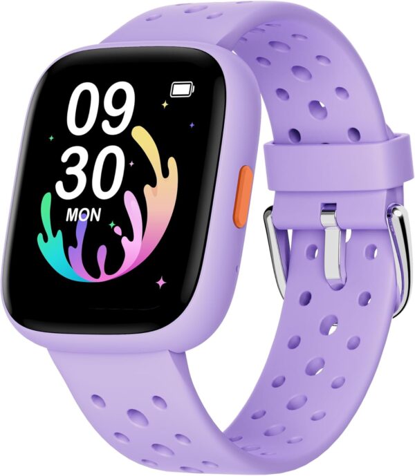 BIGGERFIVE Smart Watch for Kids No APP No Phone Needed, 1.8" Fitness Tracker Watch Pedometer, Heart Rate, Sleep Monitor, IP68 Waterproof, Step Counter, Puzzle Games for Girls Teens 5-16, Lilac - Image 2