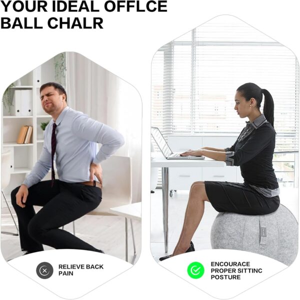 Yoga Ball Exercise Ball, Anti Slip Stability Ball Chair, 25” Heavy Duty Large Gym Ball for Fitness, Balance and Core Workout with Cover, Easy Clean - Image 7