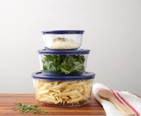 Pyrex Simply Store 3-Pack (2, 4 & 7 Cup) Large Round Glass Food Storage Set with BPA-Free Lids, Dishwasher, Microwave & Freezer Safe - Image 5