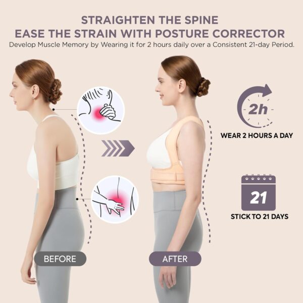 Posture Corrector for Women and Men, Adjustable Upper Back Brace for Clavicle Support and Providing Pain Relief from Neck, Shoulder, and Upper Back (Beige, Small/Medium) - Image 4