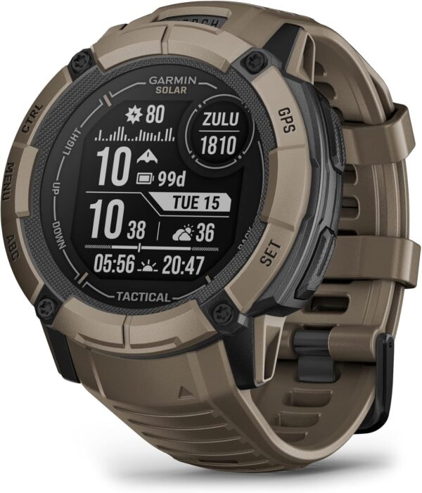 Garmin Instinct 2X Solar - Tactical Edition, Rugged GPS Smartwatch, Built-in Flashlight, Ballistics Calculator, Solar Charging Capability, Coyote Tan - Image 2