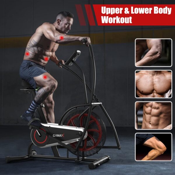 GYMAX Fan Bike, Air Resistance Upright Bike with LCD Monitor, Phone Holder & Built-in Wheels, Fully Adjustable Stationary Exercise Bike for Home Gym Cardio Training Workout Fitness - Image 10