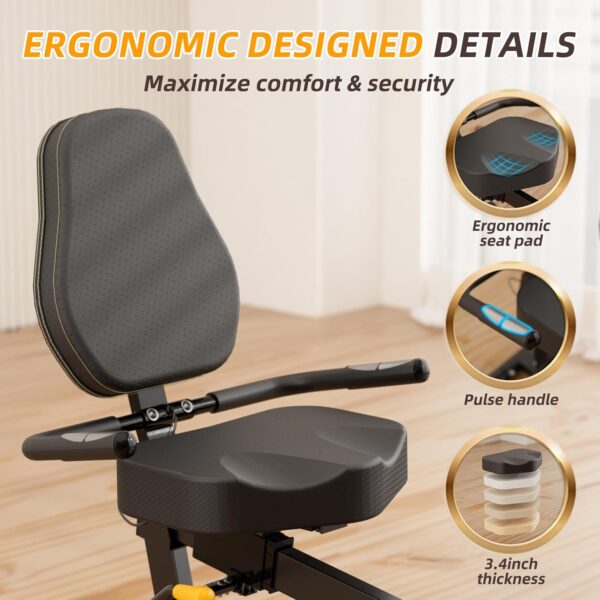 VANSWE Recumbent Exercise Bike, Recumbent Stationary Bikes for Home 400 LBS Weight Capacity, Exercise Bike for Home Seniors with Smart App and Bluetooth Connectivity, LED Display, Pulse Handle - Image 7