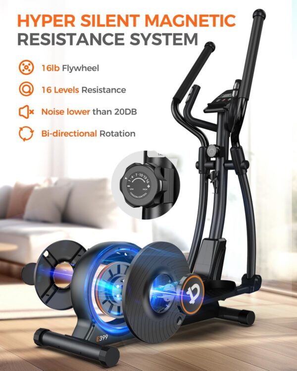 pooboo Elliptical Machine, Elliptical Exercise Machine with 16-Level Resistance&Hyper-Quiet Magnetic Driving System, Elliptical Machine for Home with LCD Monitor&15.5IN Stride, 350LBS Weight Capacity - Image 3