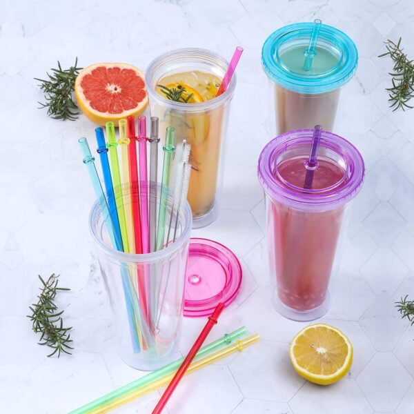 24 PCS, Reusable Straws with 4 Brushes, 10.5" Long Tritan Hard Plastic Straws, 12 Colors Translucent Replacement Drinking for 16OZ-32 OZ Tumblers, Cups, Jars, Stanley, YETI, Starbucks, BPA Free - Image 6