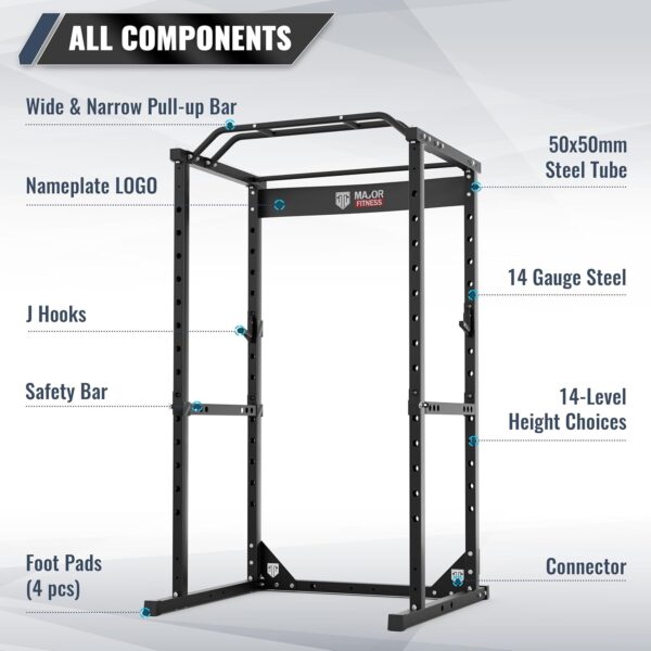 Major Fitness Power Cage, F16 Squat Rack All-in-One 1200lbs Capacity Power Rack with Attachment for Home Gym - Image 3