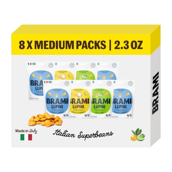 Brami Lupini Beans Snack, Variety | 9g Plant Protein, 0g Net Carbs | Vegan, Vegetarian, Keto, Mediterranean Diet | 2.3 Ounce (Pack of 8) - Image 2