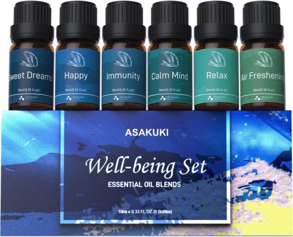 ASAKUKI Essential Oil Blends, Essential Oils Set for Diffusers for Home, Well-Being Kit- Calming, Dreams, Breathe, Relaxing, Mood, Fresh Air for Aromatherapy, Humidifiers, Massage, 6x10ml - Image 2