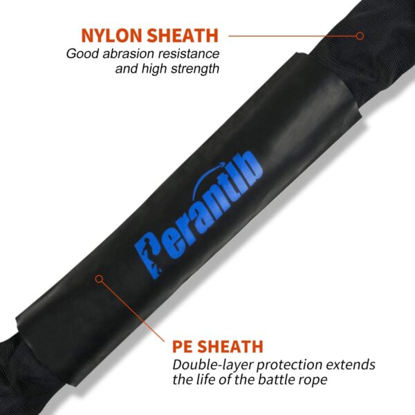 Perantlb Battle rope with wear-resistant nylon protective sleeve ，Heavy Battle Rope for Strength Training Home Fitness Exercise Rope， Anchor Strap Kit Included - Image 5