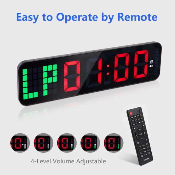 Gym Timer, 15" Large Digital Wall Clock for Gym Interval Workout Timer with Time Progress Bar Countdown/Up Stopwatch, Remote Control for Home Gym Garage Boxing Crossfit Fitness - Image 4