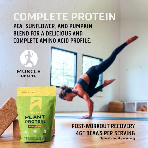 Ascent Plant Based Protein Powder - Non Dairy Vegan Protein, Zero Artificial Ingredients, Soy & Gluten Free, No Added Sugar, 4g BCAA, 2g Leucine - Chocolate, 18 Servings - Image 6