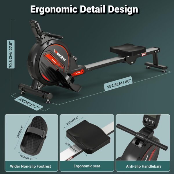 Rowing Machine,Wenoker Magnetic Rower Machine for Home,350 LB Weight Capacity, Smooth Whisper Quiet with LCD Monitor Tablet Holder & Comfortable Seat Cushion, Compact and Saves Space - Image 9