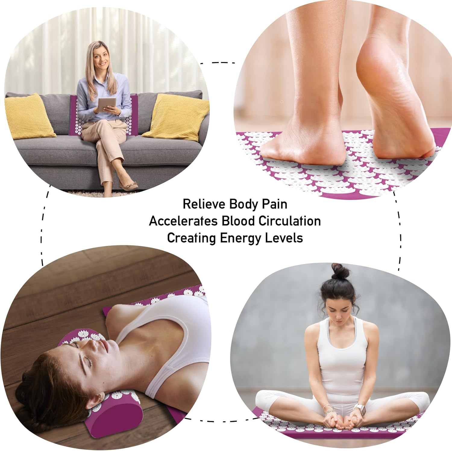 Acupressure Mat Set, Acupuncture Point Massage Pillow, Relieving Back and Neck Pain, Muscle Relaxation and Stress Reduction, Sciatica Relief, Suitable for Men and Women, Carry a Handbag, Purple - Image 4