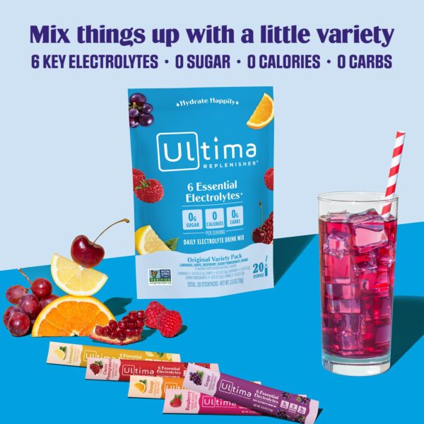 Ultima Replenisher Daily Electrolyte Powder Drink Mix – Original Variety, 20 Stickpacks – Hydration Packets with 6 Electrolytes and Minerals – Keto Friendly, Vegan, Non-GMO and Sugar-Free - Image 4