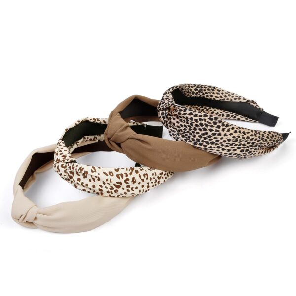 Knotted Fashion Hairbands and Hair Hoops: Non-Slip Top Knot Headbands with Leopard Print for Women and Girls - 4PCS Beige Brown Hair Accessories Set - Image 3