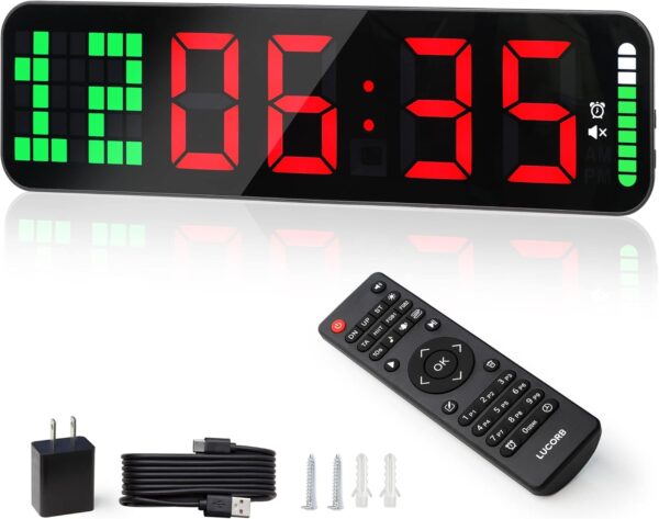 Gym Timer, 15" Large Digital Wall Clock for Gym Interval Workout Timer with Time Progress Bar Countdown/Up Stopwatch, Remote Control for Home Gym Garage Boxing Crossfit Fitness - Image 2