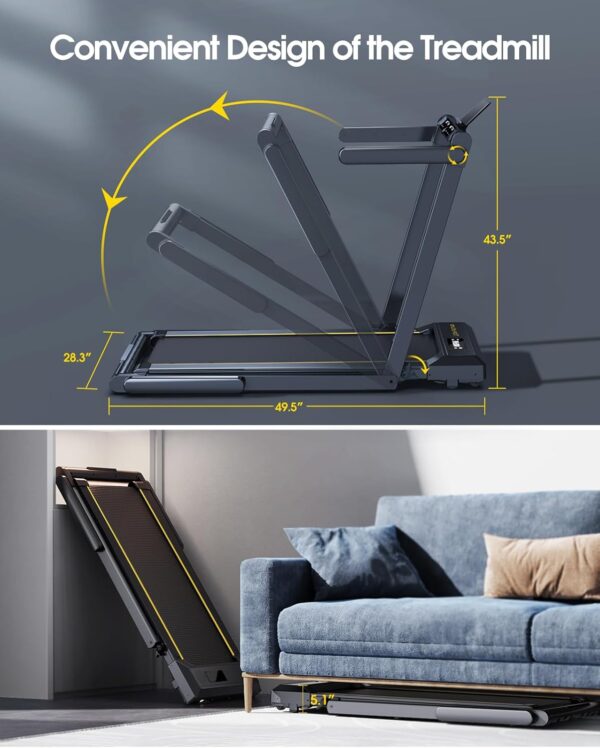 2 in 1 Folding Treadmill, 2.5HP Under Desk Treadmill Portable Walking Pad Treadmills for Home Office with Dual LED Display, Large Running Area, App & Bluetooth Speaker, 0.6-10MPH - Image 7