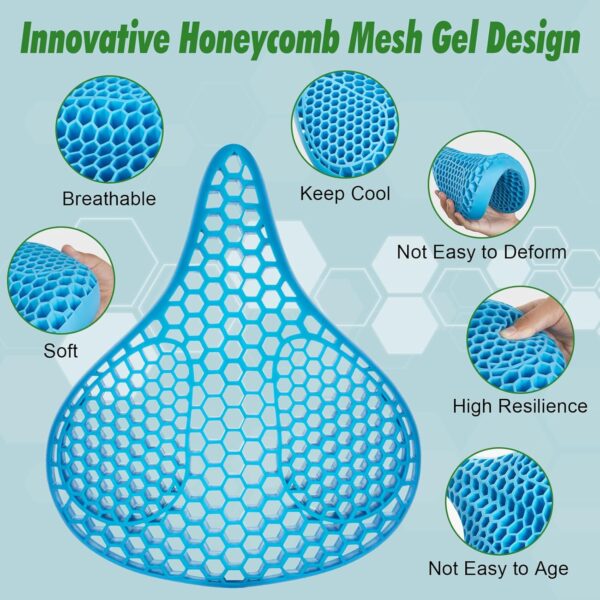 Zacro Wide Bike Seat Cushion - Honeycomb Gel Bike Seat Cover for Men & Women Comfort, Extra Soft Padding Bicycle Saddle fit for Peloton, Spin Stationary Exercise, Mountain Road Cycling Bike - Image 3