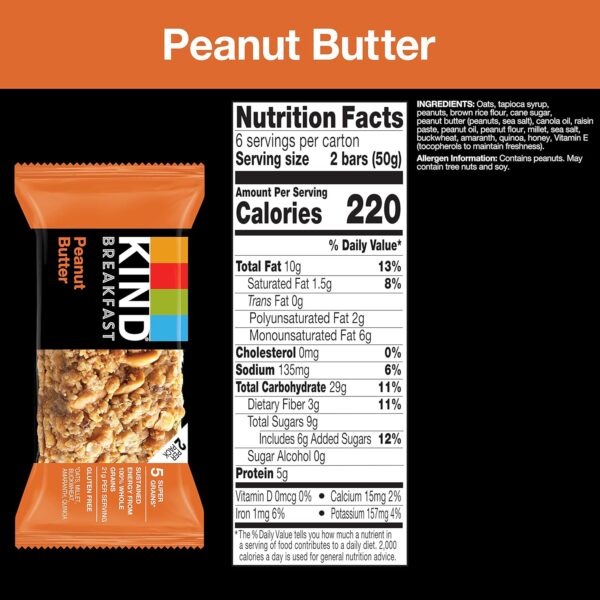 KIND Breakfast Bars, Variety Pack, Honey Oat, Almond Butter, Peanut Butter, Healthy Snacks, Gluten Free, Up to 8g Protein, 18 Count - Image 3