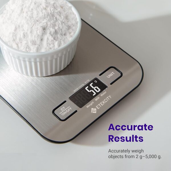 Etekcity Food Kitchen Scale, Digital Grams and Ounces for Weight Loss, Baking, Cooking, Keto and Meal Prep, LCD Display, Medium, 304 Stainless Steel - Image 3