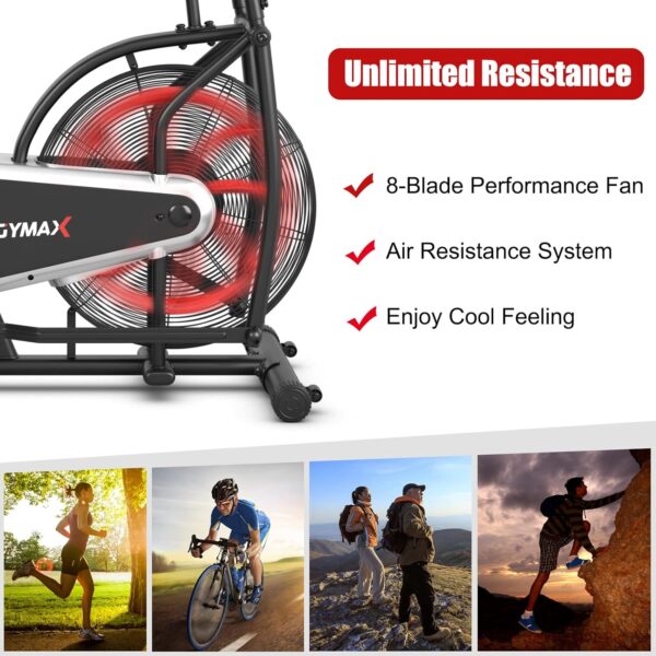 GYMAX Fan Bike, Air Resistance Upright Bike with LCD Monitor, Phone Holder & Built-in Wheels, Fully Adjustable Stationary Exercise Bike for Home Gym Cardio Training Workout Fitness - Image 3