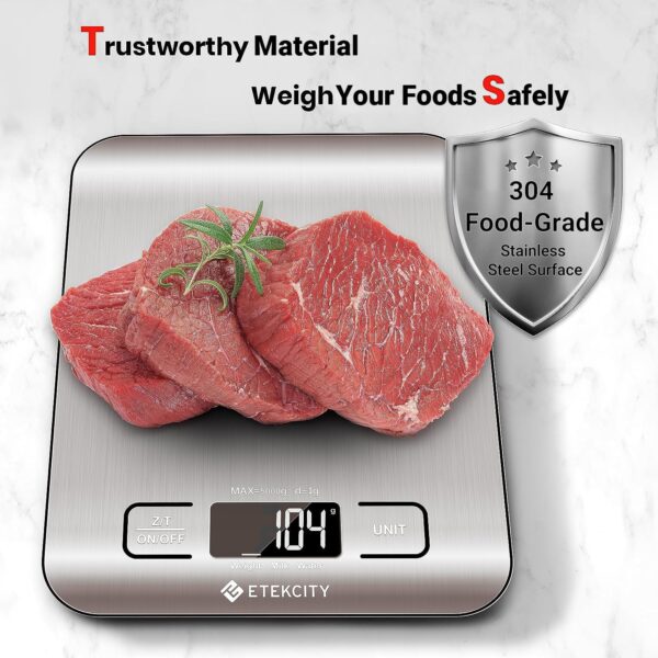Etekcity Food Kitchen Scale, Digital Grams and Ounces for Weight Loss, Baking, Cooking, Keto and Meal Prep, LCD Display, Medium, 304 Stainless Steel - Image 7