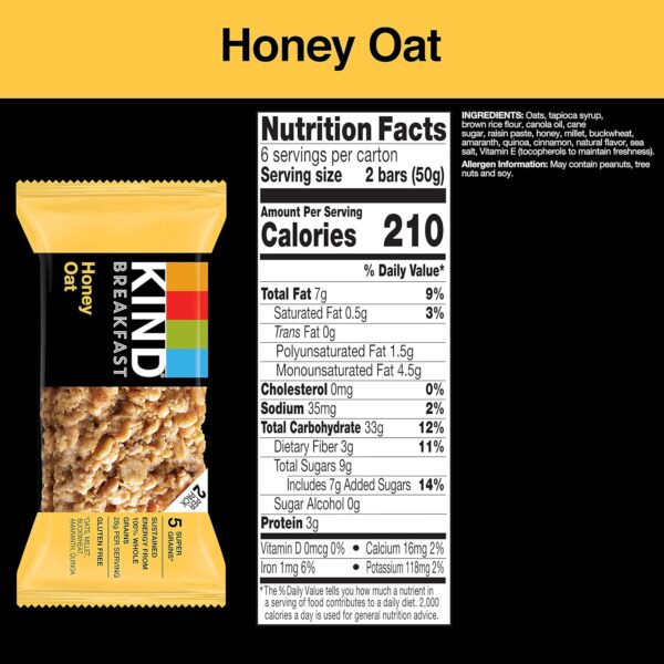 KIND Breakfast Bars, Variety Pack, Honey Oat, Almond Butter, Peanut Butter, Healthy Snacks, Gluten Free, Up to 8g Protein, 18 Count - Image 4
