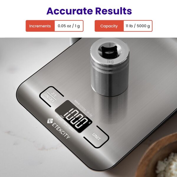 Etekcity Food Kitchen Scale, Digital Grams and Ounces for Weight Loss, Baking, Cooking, Keto and Meal Prep, LCD Display, Medium, 304 Stainless Steel - Image 8