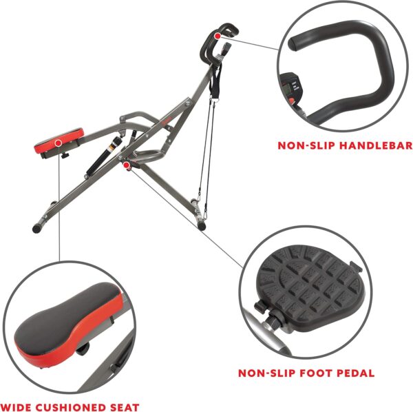 Sunny Health & Fitness Row-N-Ride PRO, Full Body Combo Squat Machine w/Optional Resistance Band, Easy Setup Ab Workout Exercise Equipment for Home, Whole Body Cardio, Optional SunnyFit App Connection - Image 4