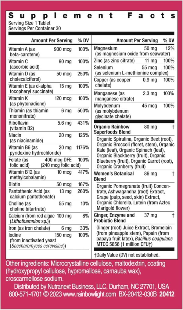 Rainbow Light Womens One High-Potency Daily Multivitamin, Womens Multivitamin Provides High-Potency Immune Support, With Vitamin C, Biotin and Ashwagandha, Vegetarian, 30 Count - Image 14