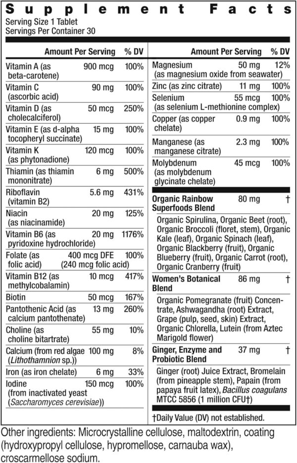 Rainbow Light Womens One High-Potency Daily Multivitamin, Womens Multivitamin Provides High-Potency Immune Support, With Vitamin C, Biotin and Ashwagandha, Vegetarian, 30 Count - Image 3