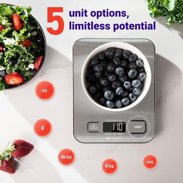 Etekcity Food Kitchen Scale, Digital Grams and Ounces for Weight Loss, Baking, Cooking, Keto and Meal Prep, LCD Display, Medium, 304 Stainless Steel - Image 4