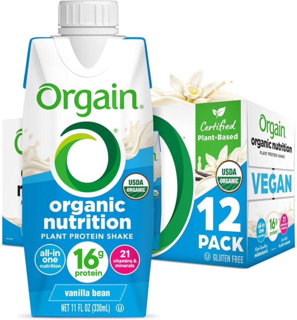 Orgain Organic Nutritional Vegan Protein Shake, Vanilla Bean - 16g Plant Based Protein, Meal Replacement, 21 Vitamins & Minerals, Fruits & Vegetables, Gluten Free, Non-GMO, 11 Fl Oz (Pack of 12) - Image 2