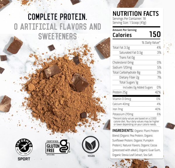 Ascent Plant Based Protein Powder - Non Dairy Vegan Protein, Zero Artificial Ingredients, Soy & Gluten Free, No Added Sugar, 4g BCAA, 2g Leucine - Chocolate, 18 Servings - Image 4