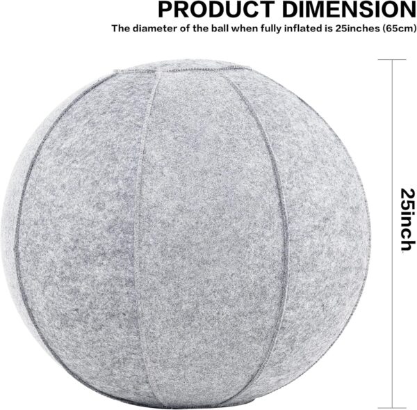 Yoga Ball Exercise Ball, Anti Slip Stability Ball Chair, 25” Heavy Duty Large Gym Ball for Fitness, Balance and Core Workout with Cover, Easy Clean - Image 3