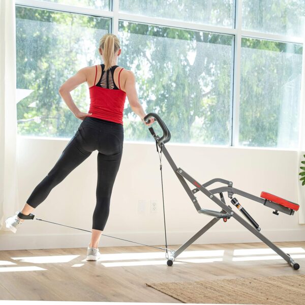 Sunny Health & Fitness Row-N-Ride PRO, Full Body Combo Squat Machine w/Optional Resistance Band, Easy Setup Ab Workout Exercise Equipment for Home, Whole Body Cardio, Optional SunnyFit App Connection - Image 8