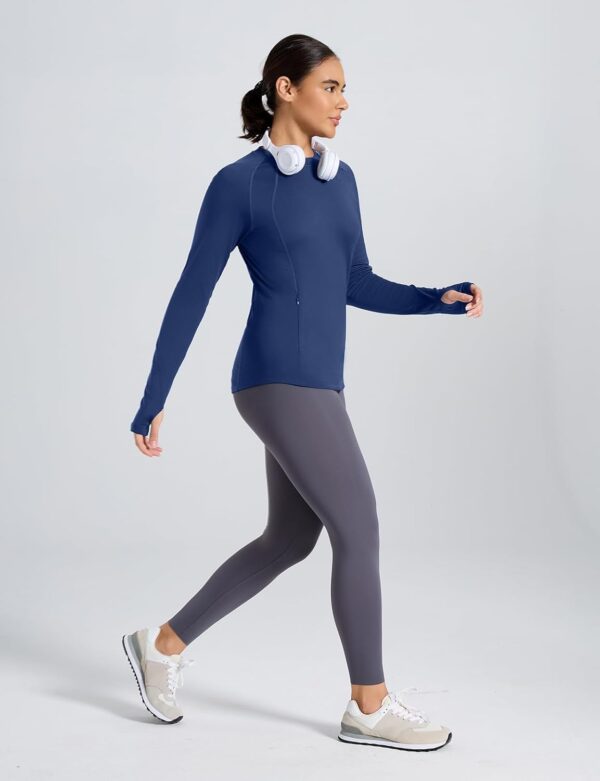 Thermal Shirts for Women Long Sleeve Fleece Tops Cold Weather Running Gear with Zipper Pocket Base Layer - Image 7